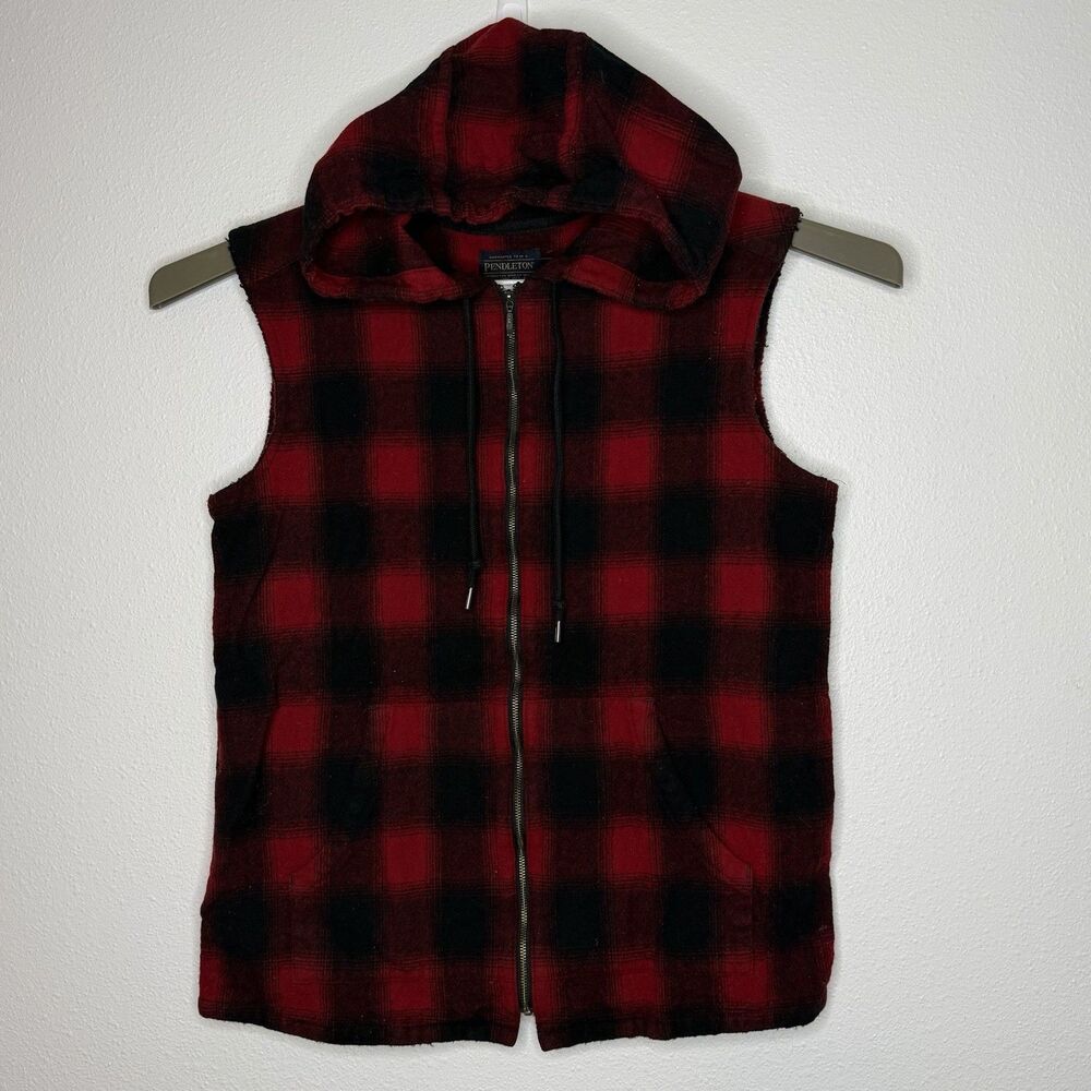 Pendleton Ridgeline Buffalo Plaid Fleece Vest Hoodie Red Black Men’s Medium